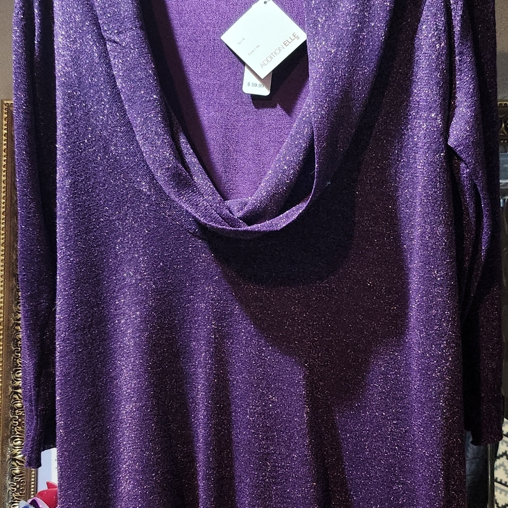 Addition Elle Shimmering Purple Cowl Neck Sweater